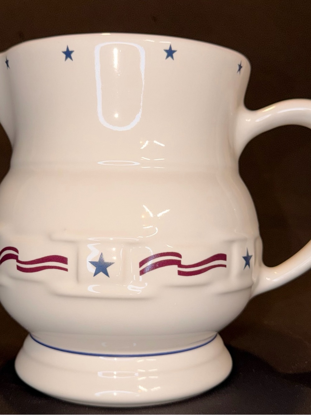 Longaberger Pottery Large “All American” 🇺🇸 Pitcher w/Blue Stars & Red Stripes - Picture 5 of 11